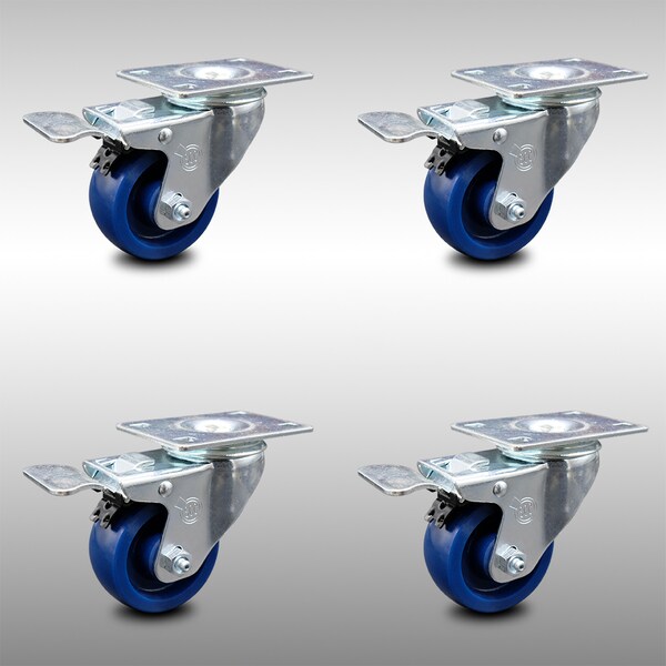 Service Caster 3 Inch SS Solid Polyurethane Top Plate Caster Set Total Lock Brake SCC SCC-SSTTL20S314-SPUS-4 - main